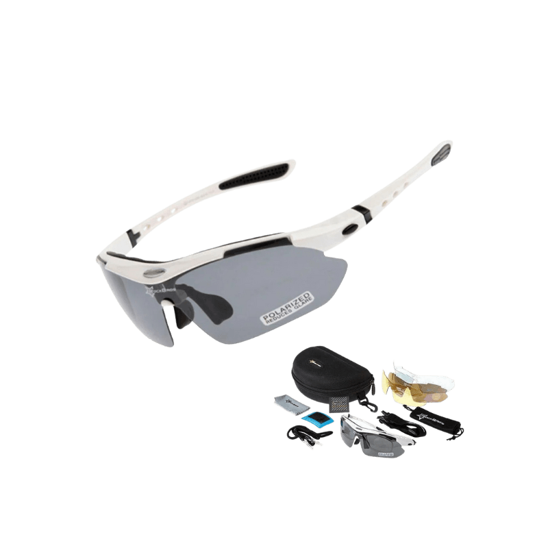 Óculos Bicicleta Ciclismo Bike Rockbros Polarizado 5 Lentes - Branco, óculos para beach tennis